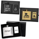 NST21402  Deluxe 5 oz. Flask and Oil Flip Top Lighter Gift Set With Custom Imprint